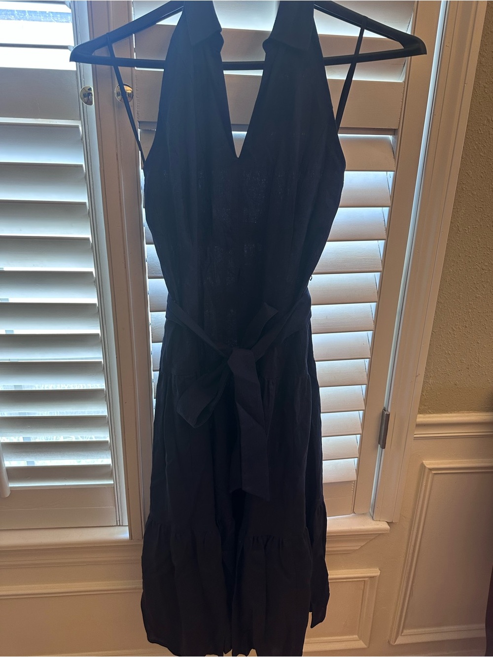 Donna Karan Black Halter Midi Dress with Waist Tie
